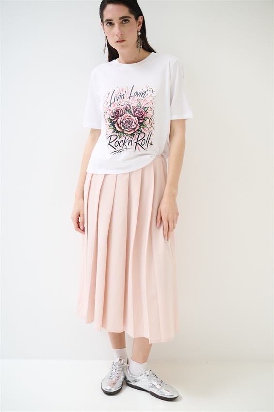 T-SHIRT CROP CON STAMPA ROCK + BORCHIE