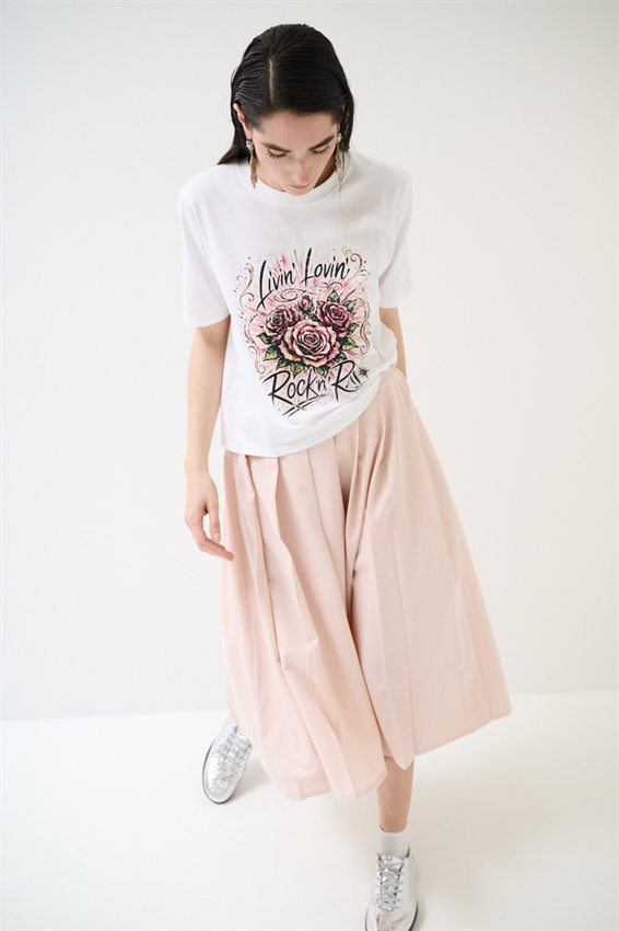 T-SHIRT CROP CON STAMPA ROCK + BORCHIE BIANCO