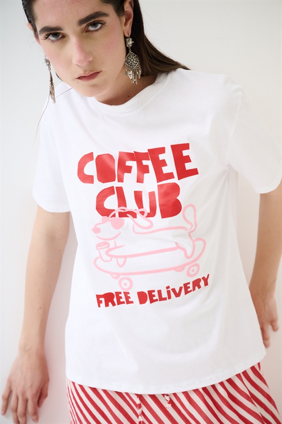 T-SHIRT REGULAR CON STAMPA COFFEE CLUB BIANCO