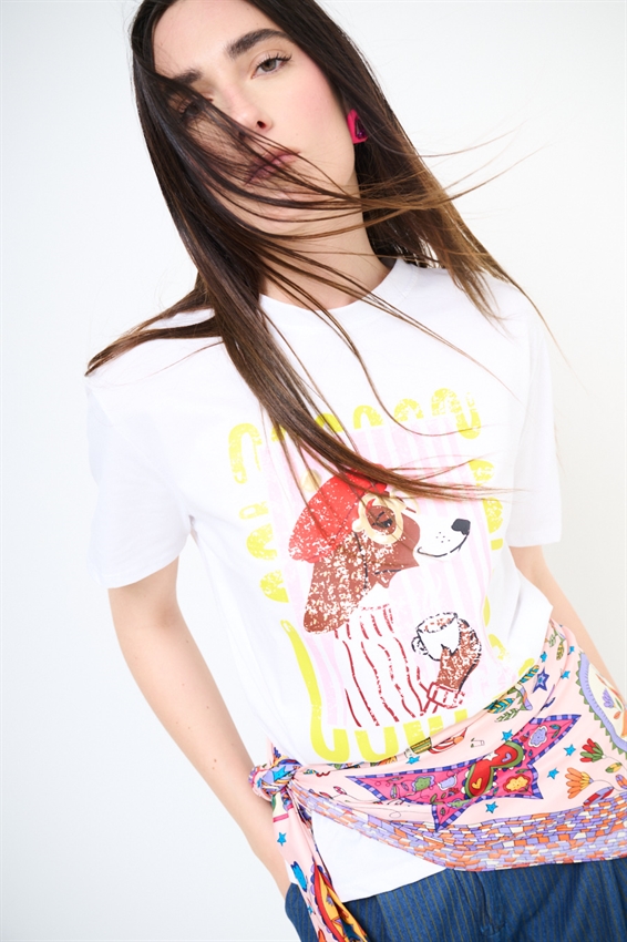 T-SHIRT REGULAR CON STAMPA CANE + BORCHIE