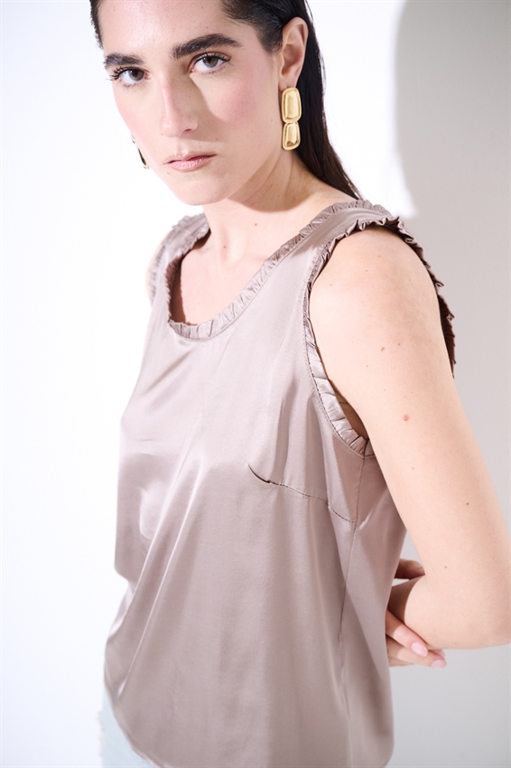 CANOTTA IN RASO VISCOSA CON ROUCHES FANGO