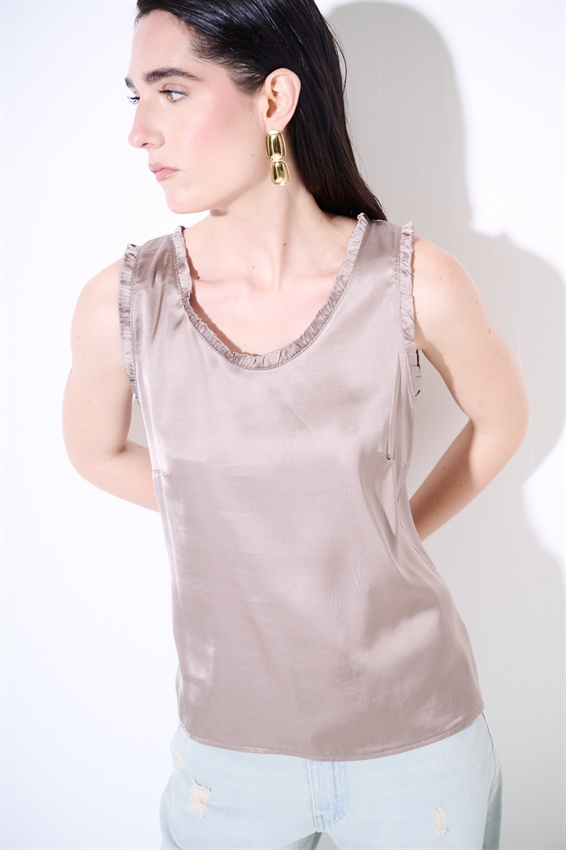 CANOTTA IN RASO VISCOSA CON ROUCHES FANGO