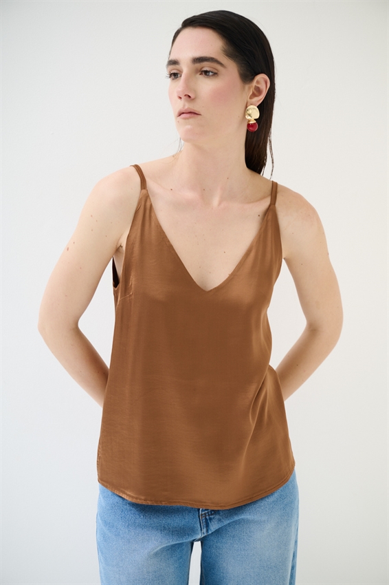 CANOTTA BASIC CON SPALLINI REGOLABILI IN VISCOSA TABACCO