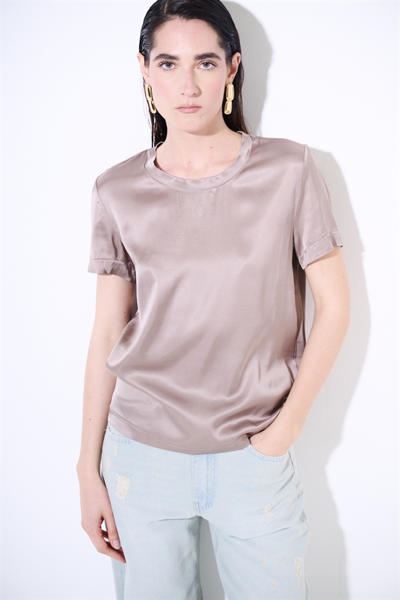 T-SHIRT IN RASO VISCOSA PARICOLLO FANGO