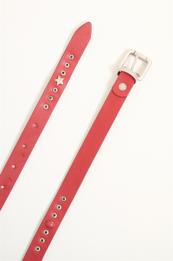 CINTURA IN PELLE CON PIETRE SMERALDO ROSSO