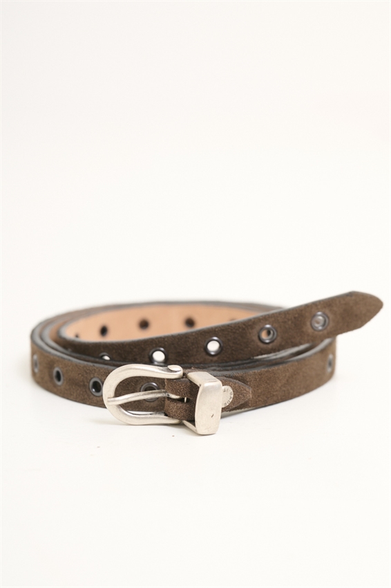 CINTURA SOTTILE IN SUEDE MULTIFORO MORO