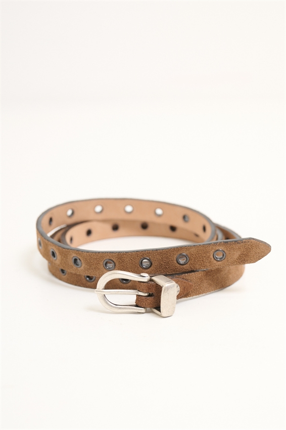 CINTURA SOTTILE IN SUEDE MULTIFORO TABACCO