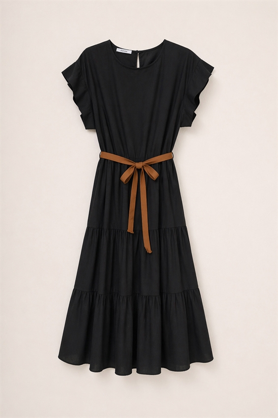 ABITO MIDI A BALZE IN POPELINE + CINTURA