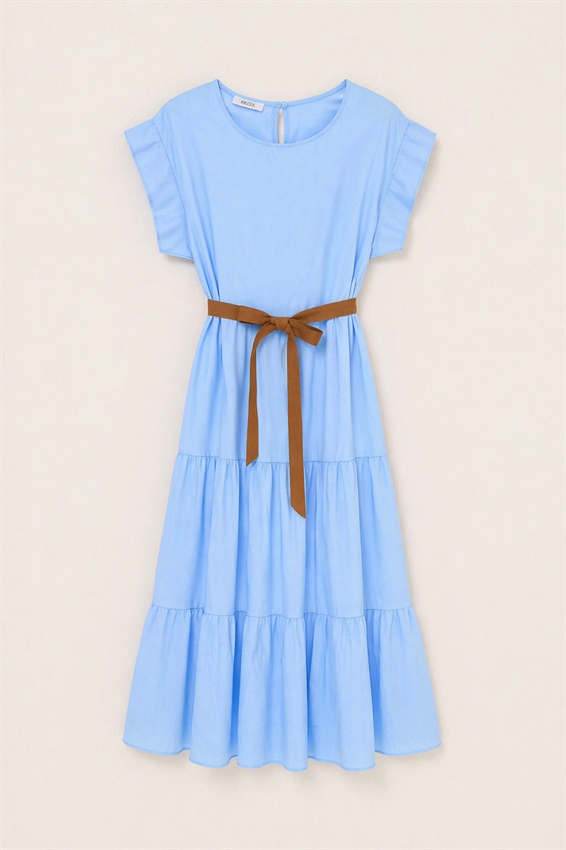 ABITO MIDI A BALZE IN POPELINE + CINTURA