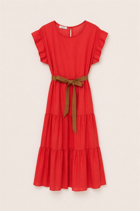 ABITO MIDI A BALZE IN POPELINE + CINTURA