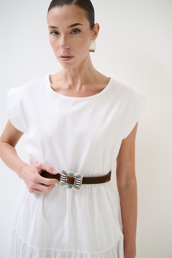 ABITO MIDI A BALZE IN POPELINE + CINTURA