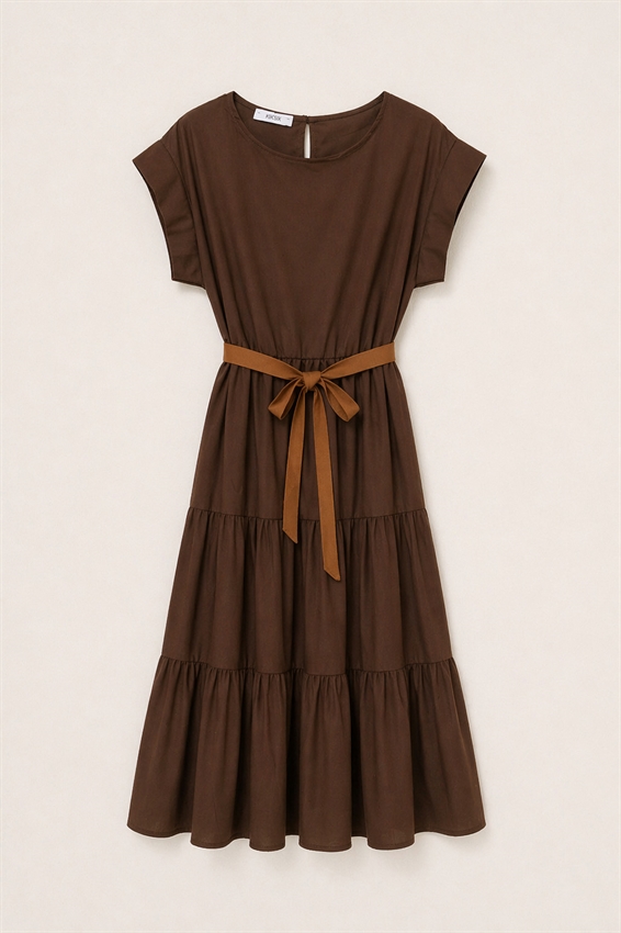 ABITO MIDI A BALZE IN POPELINE + CINTURA MORO