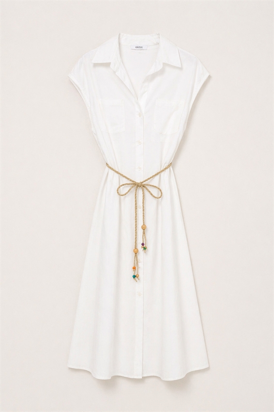 ABITO MIDI SMANICATO CON TASCHE BIANCO