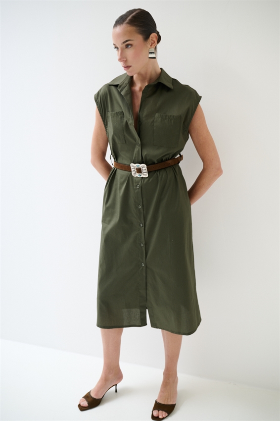 ABITO MIDI SMANICATO CON TASCHE VERDE MILITARE