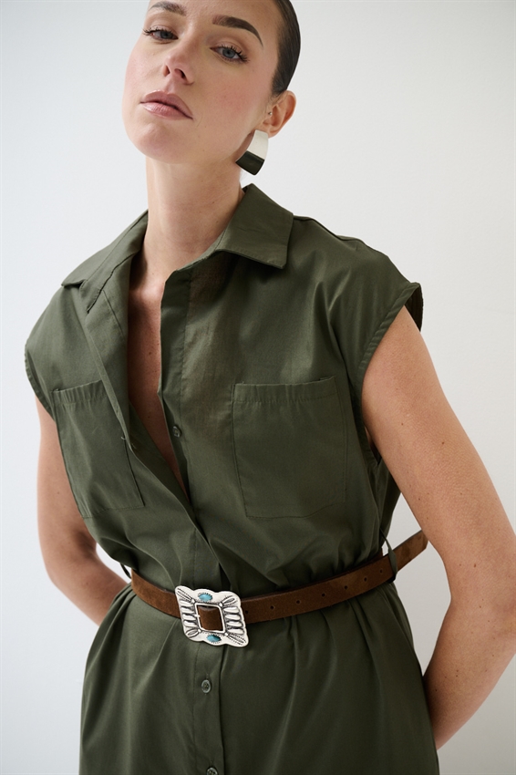 ABITO MIDI SMANICATO CON TASCHE VERDE MILITARE