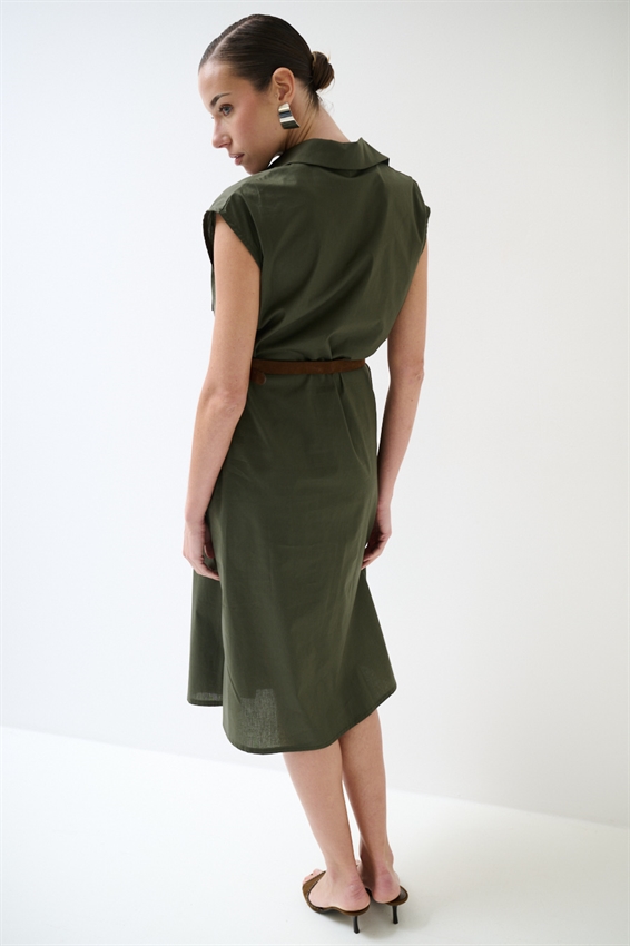 ABITO MIDI SMANICATO CON TASCHE VERDE MILITARE