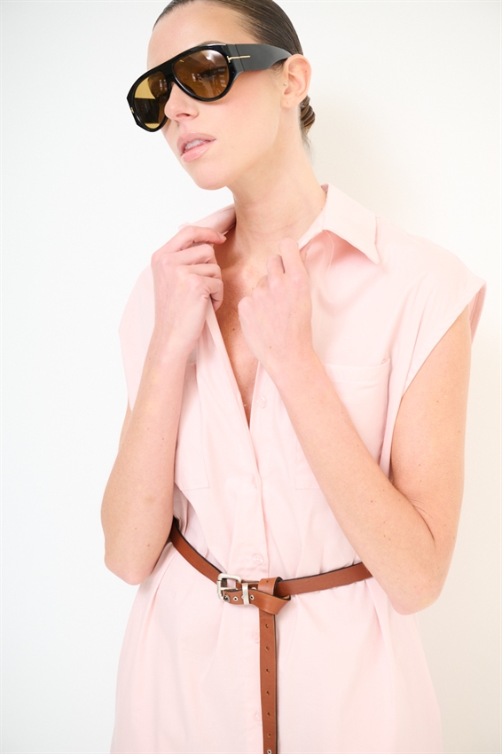 ABITO MIDI SMANICATO CON TASCHE ROSA