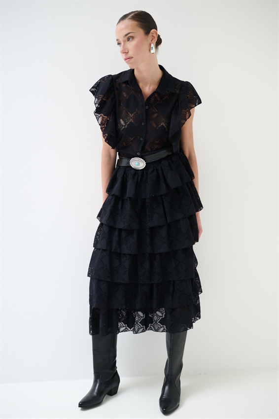 CAMICIA SMANICATA CON VOLANT E RICAMO