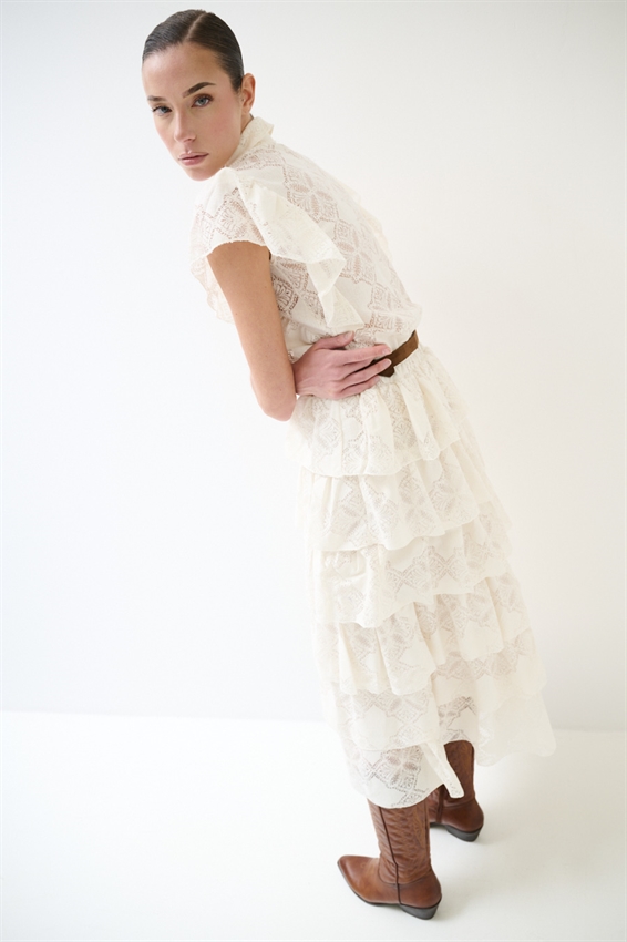 CAMICIA SMANICATA CON VOLANT E RICAMO BURRO