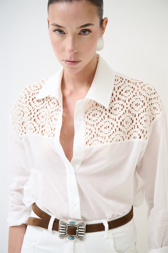 CAMICIA OVER IN MUSSOLA CON MACRAME DAVANTI BIANCO