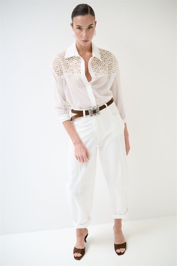 CAMICIA OVER IN MUSSOLA CON MACRAME DAVANTI BIANCO