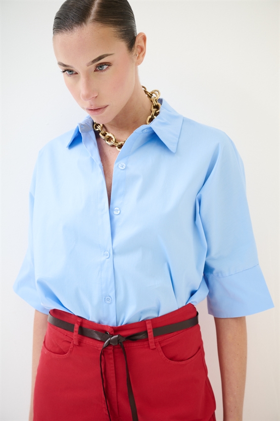 CAMICIA MANICA A PIPISTRELLO CELESTE