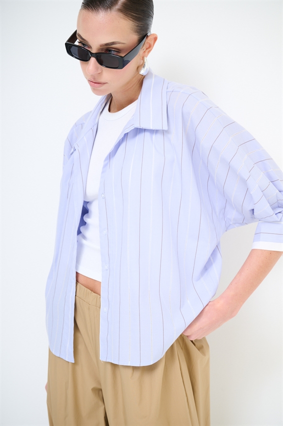 CAMICIA MANICA PIPISTRELLO RIGA RICAMATA