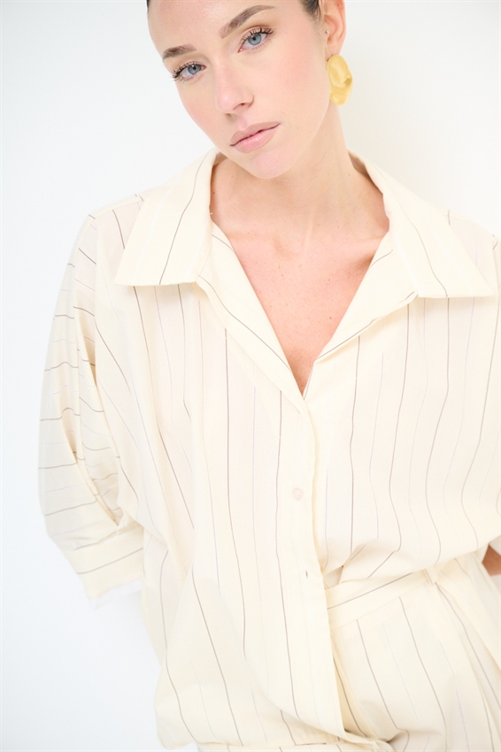 CAMICIA MANICA PIPISTRELLO RIGA RICAMATA BIANCO