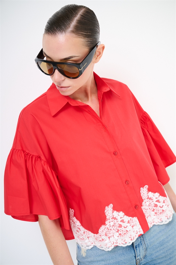 CAMICIA IN TELA PARACADUTE CON PIZZO