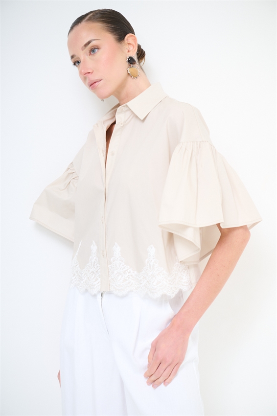 CAMICIA IN TELA PARACADUTE CON PIZZO