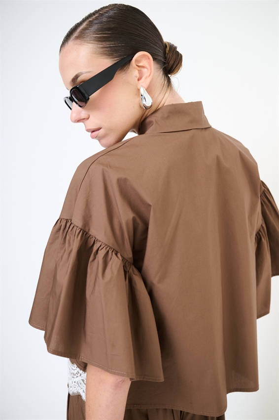 CAMICIA IN TELA PARACADUTE CON PIZZO MORO