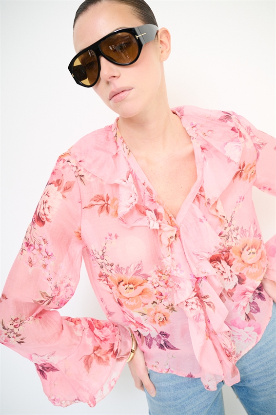 BLUSA CON VOLANT A FANTASIA ROSA