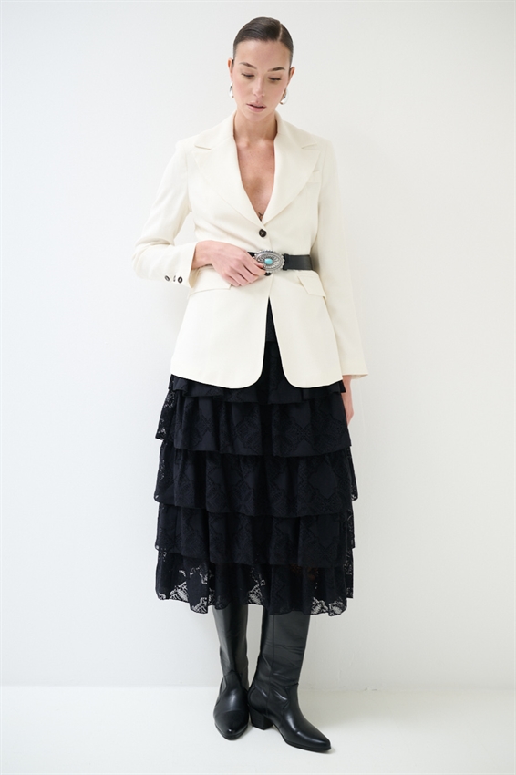 GONNA LUNGA A BALZE CON RICAMO NERO