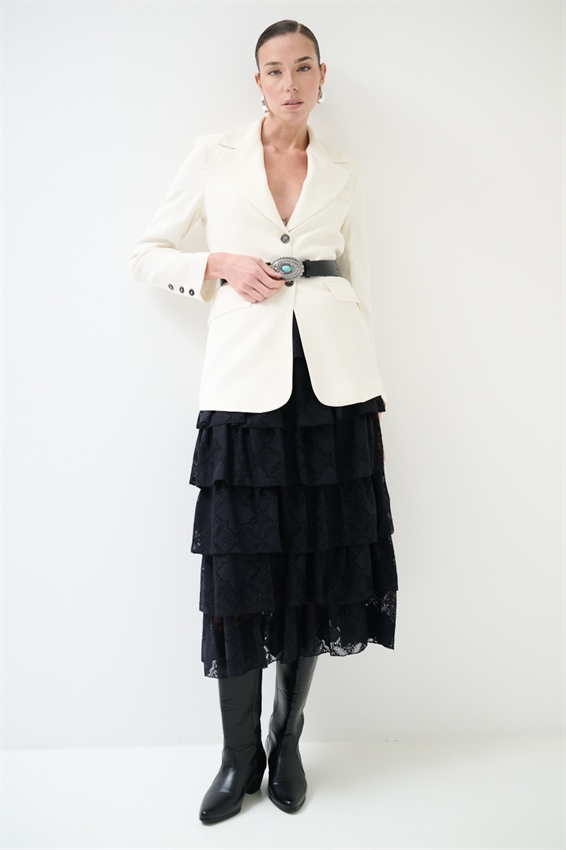 GONNA LUNGA A BALZE CON RICAMO NERO