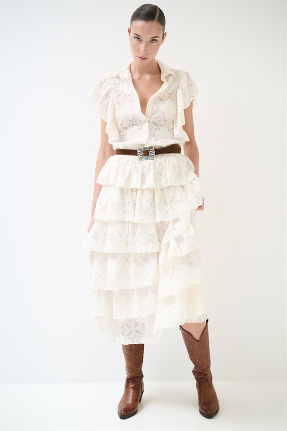 GONNA LUNGA A BALZE CON RICAMO BURRO