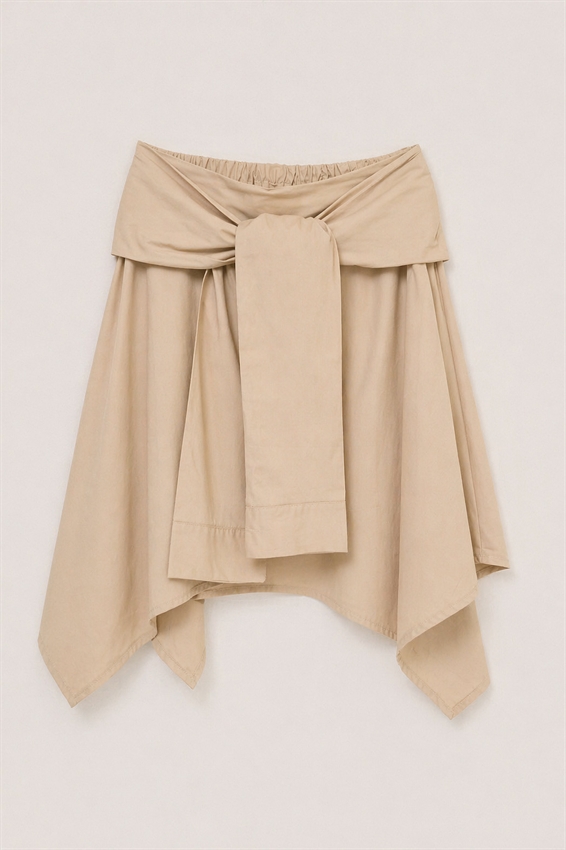 MINIGONNA A PUNTE CON MANICHE IN VITA BEIGE