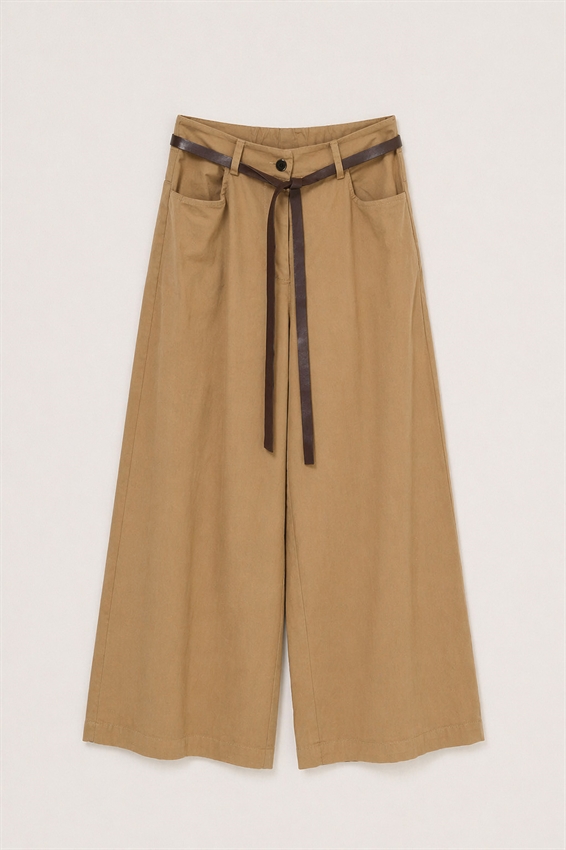 PANTA PALAZZO CON CINTURA CAMMELLO