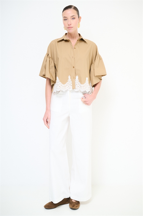 PANTA PALAZZO CON CINTURA FARINA