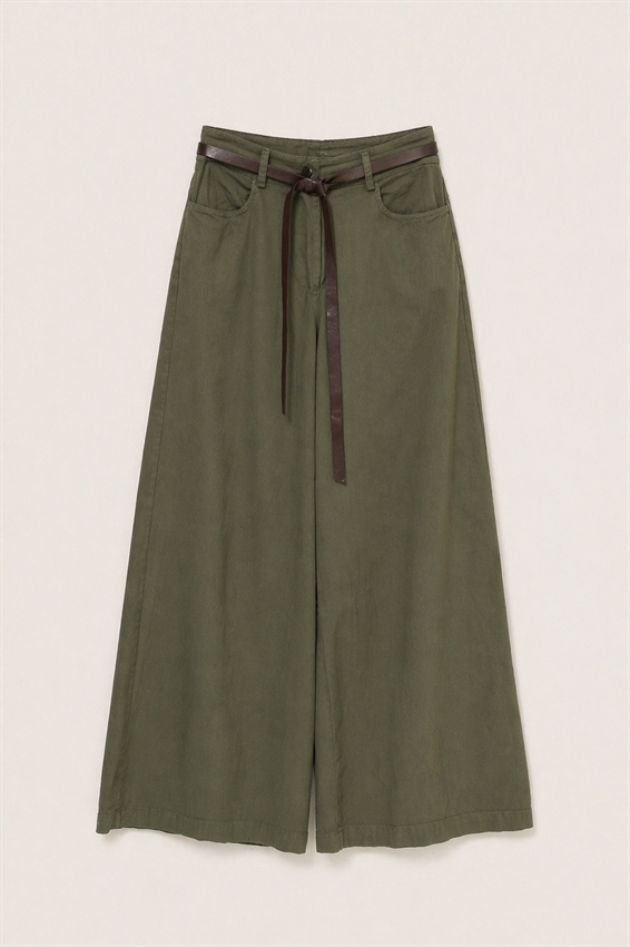 PANTA PALAZZO CON CINTURA VERDE MILITARE