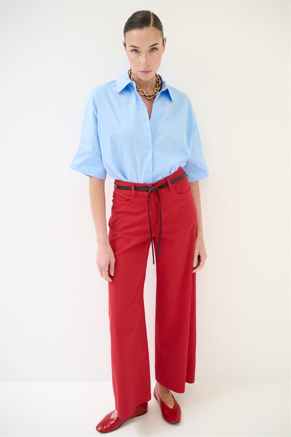 PANTA PALAZZO CON CINTURA PEPERONE