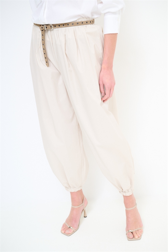 PANTALONE IN TELA PARACADUTE CON ELASTICO SABBIA