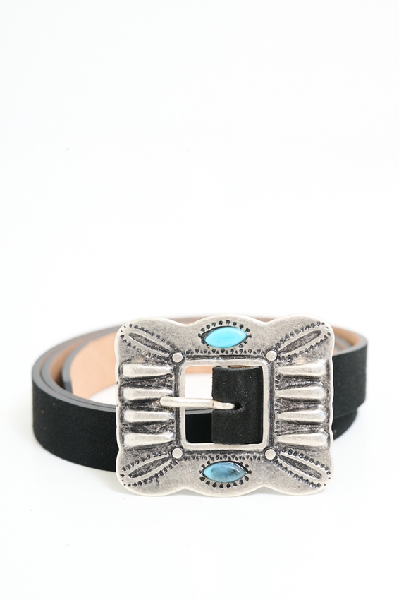 CINTURA SUEDE CON FIBBIA QUADRATA E SMERALDI NERO