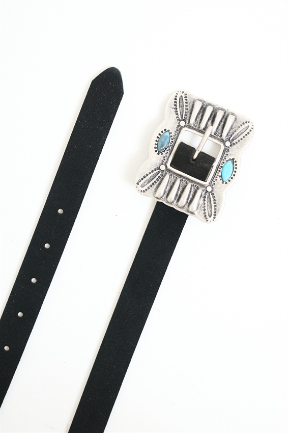 CINTURA SUEDE CON FIBBIA QUADRATA E SMERALDI NERO