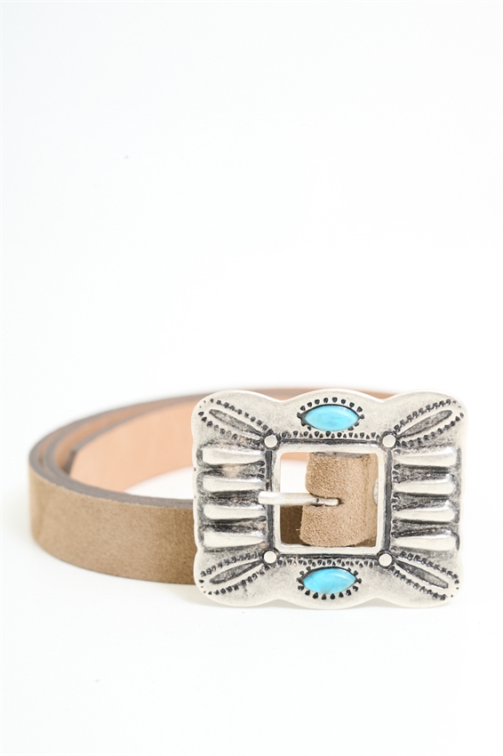 CINTURA SUEDE CON FIBBIA QUADRATA E SMERALDI TORTORA