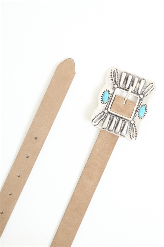 CINTURA SUEDE CON FIBBIA QUADRATA E SMERALDI TORTORA