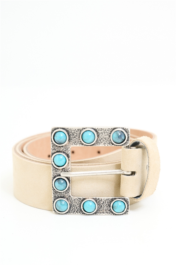 CINTURA SUEDE CON FIBBIA TONDI SMERALDO BEIGE