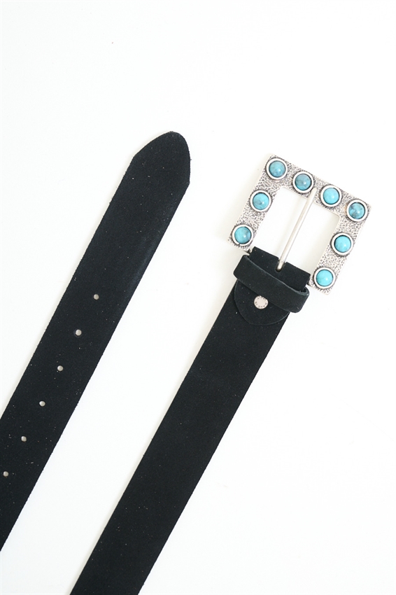 CINTURA SUEDE CON FIBBIA TONDI SMERALDO NERO