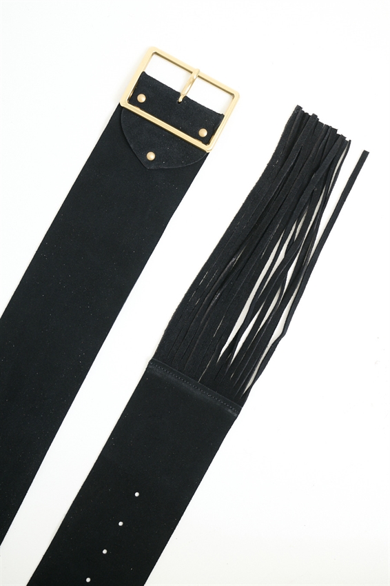 CINTURA A FASCIA CON FRANGE NERO