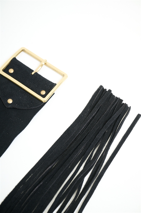 CINTURA A FASCIA CON FRANGE NERO