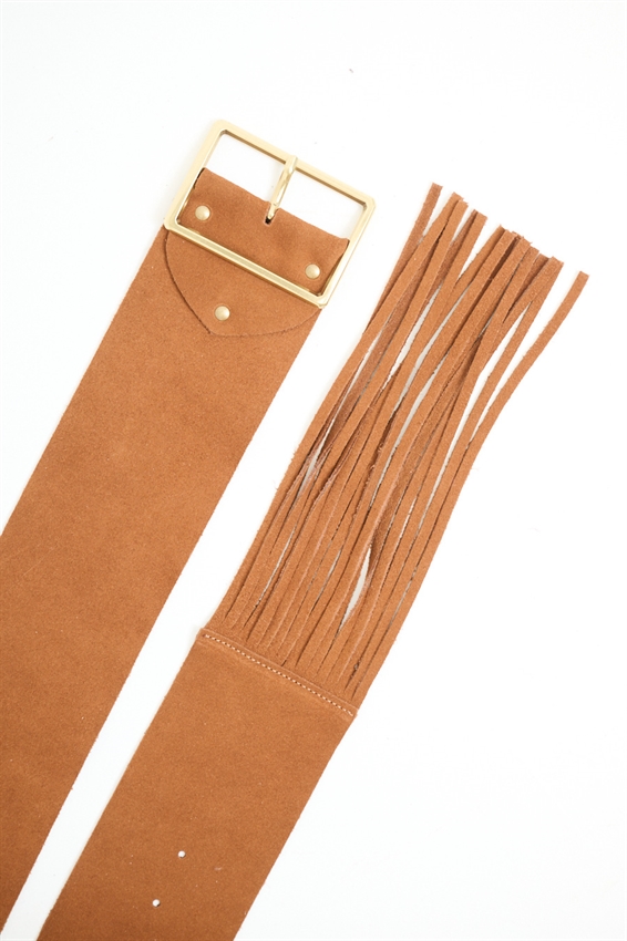 CINTURA A FASCIA CON FRANGE TABACCO